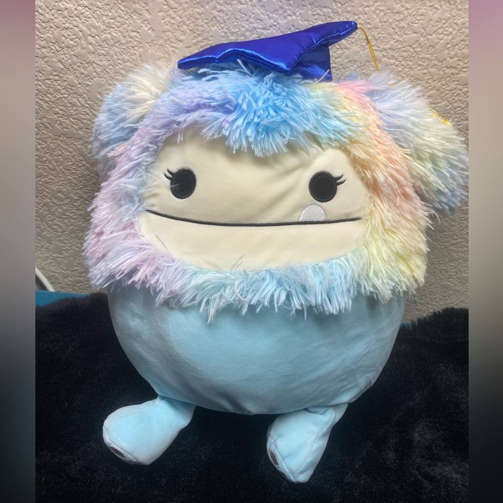Squishmallows Zozo the Bigfoot 12 inch with Rainbow Mane and Graduation Hat - Picture 2 of 3